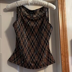 Express Brown and Black Plaid Sequin Tank